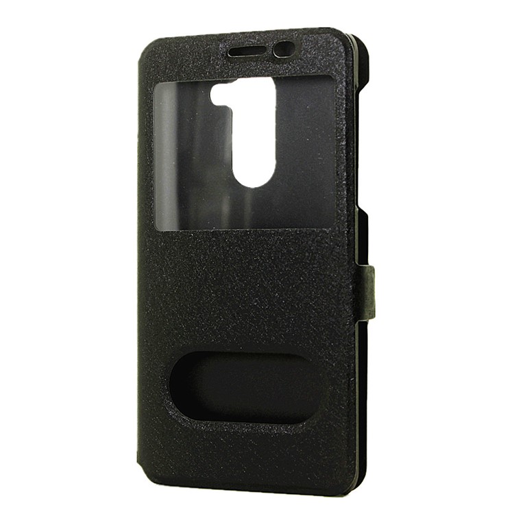Silk Texture Dual View Window Leather Case for Huawei Honor 6x (2016) - Black-2