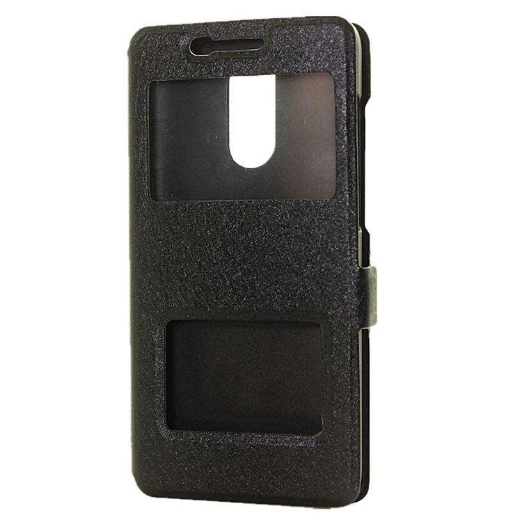 Silk Texture Dual View Window Leather Case for Huawei Enjoy 6 - Black-2