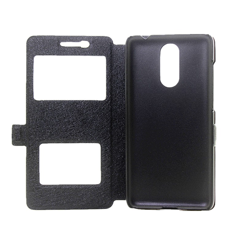 Silk Texture Dual View Window Leather Case for Huawei Enjoy 6 - Black-4