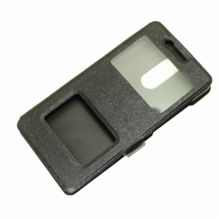 Silk Texture Dual View Window Leather Case for Huawei Enjoy 6 - Black-6