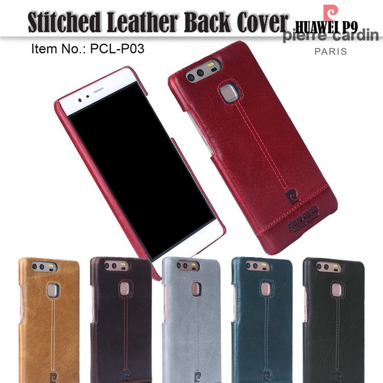 PIERRE CARDIN Genuine Leather Coated Hard Case for Huawei P9 - Black-10