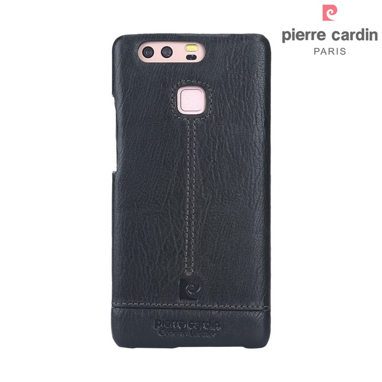 PIERRE CARDIN Genuine Leather Coated Hard Case for Huawei P9 - Black-2