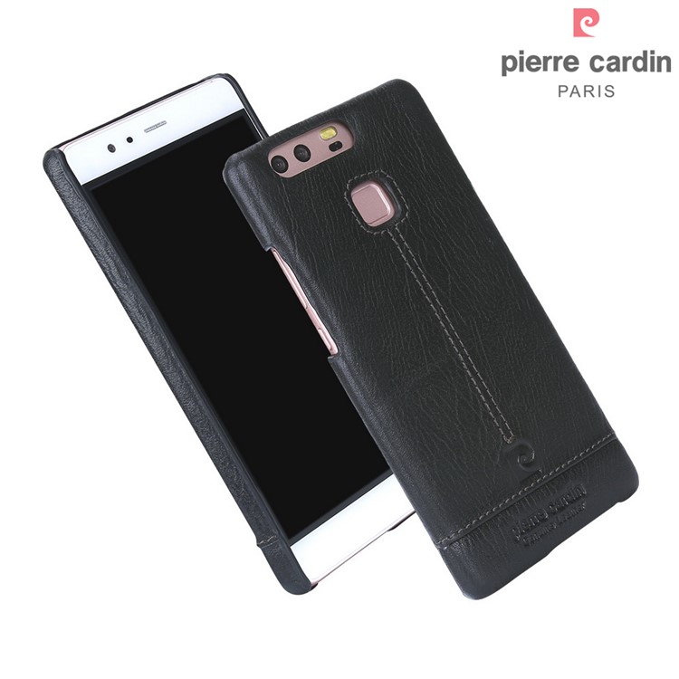 PIERRE CARDIN Genuine Leather Coated Hard Case for Huawei P9 - Black-5