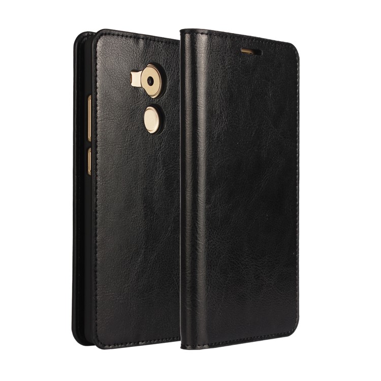 Crazy Horse Full Grain Genuine Leather Wallet Case for Huawei Mate 8 - Black-1