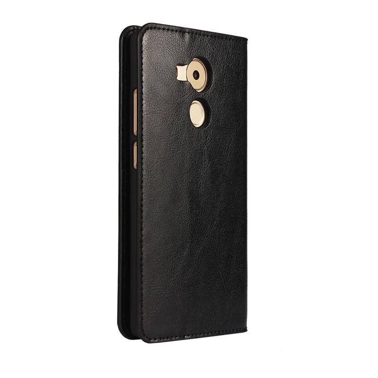 Crazy Horse Full Grain Genuine Leather Wallet Case for Huawei Mate 8 - Black-3