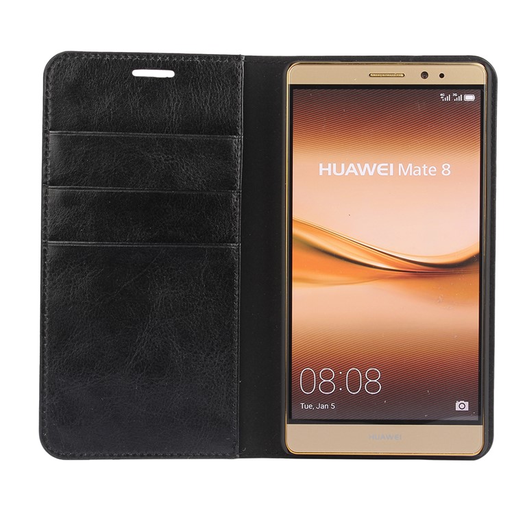 Crazy Horse Full Grain Genuine Leather Wallet Case for Huawei Mate 8 - Black-5