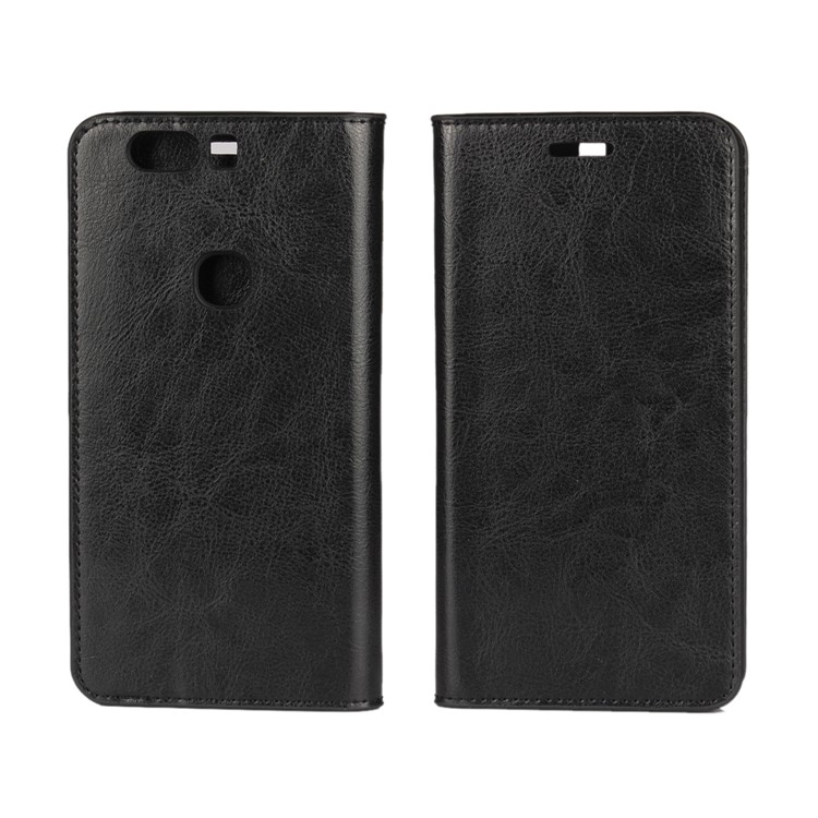 Crazy Horse Full Grain Genuine Leather Wallet Flip Case for Huawei Honor V8 - Black-1