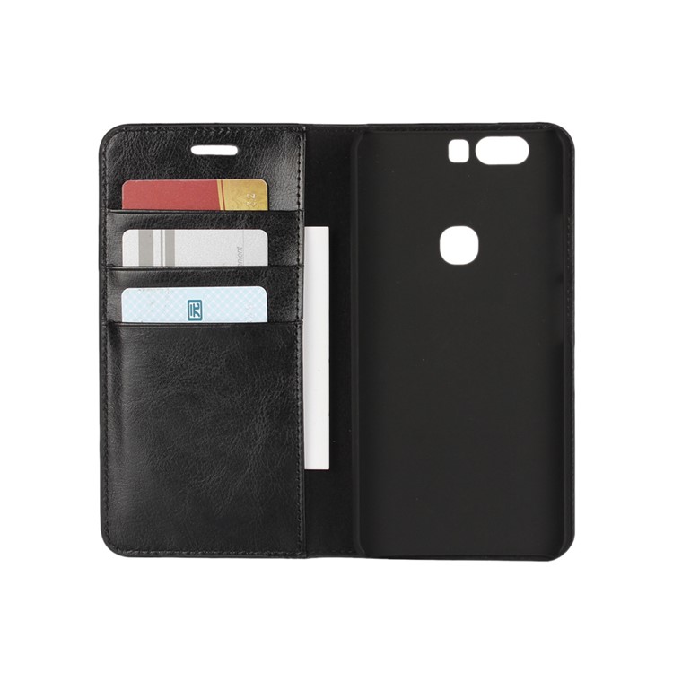 Crazy Horse Full Grain Genuine Leather Wallet Flip Case for Huawei Honor V8 - Black-4