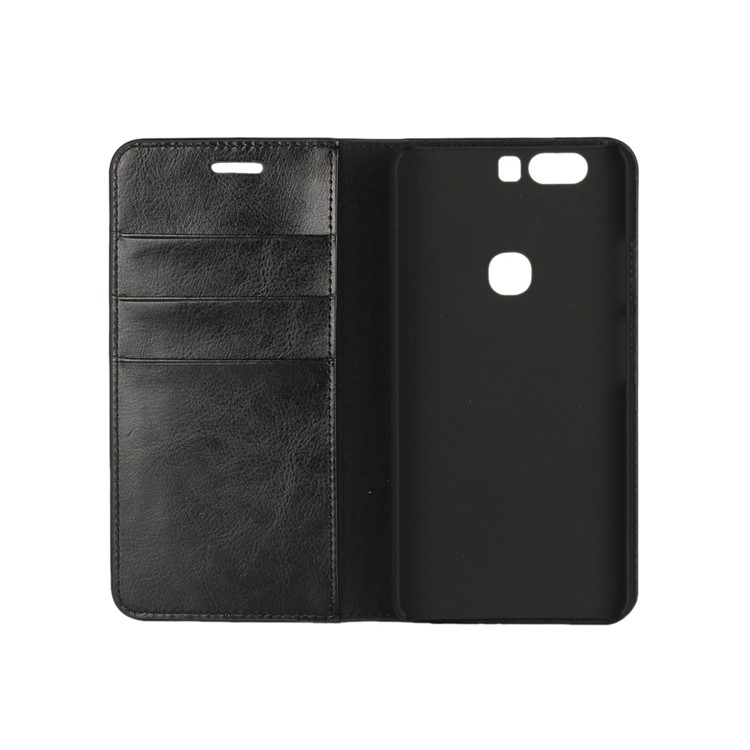 Crazy Horse Full Grain Genuine Leather Wallet Flip Case for Huawei Honor V8 - Black-5