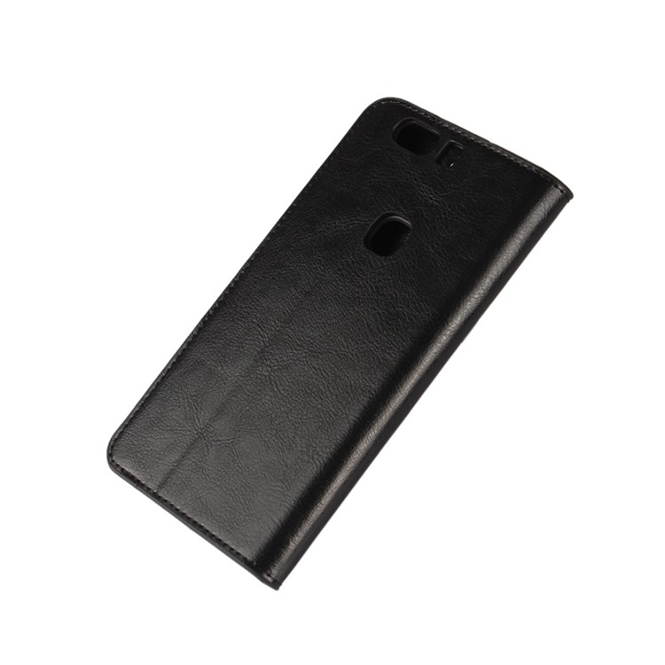Crazy Horse Full Grain Genuine Leather Wallet Flip Case for Huawei Honor V8 - Black-7