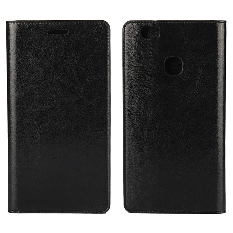 Crazy Horse Full Grain Genuine Leather Wallet Phone Case for Huawei Honor Note 8 - Black-1