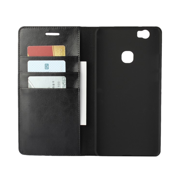 Crazy Horse Full Grain Genuine Leather Wallet Phone Case for Huawei Honor Note 8 - Black-4