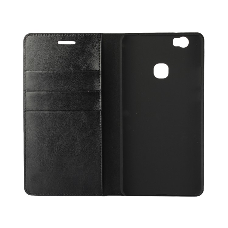 Crazy Horse Full Grain Genuine Leather Wallet Phone Case for Huawei Honor Note 8 - Black-5