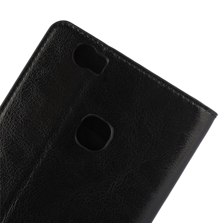 Crazy Horse Full Grain Genuine Leather Wallet Phone Case for Huawei Honor Note 8 - Black-8