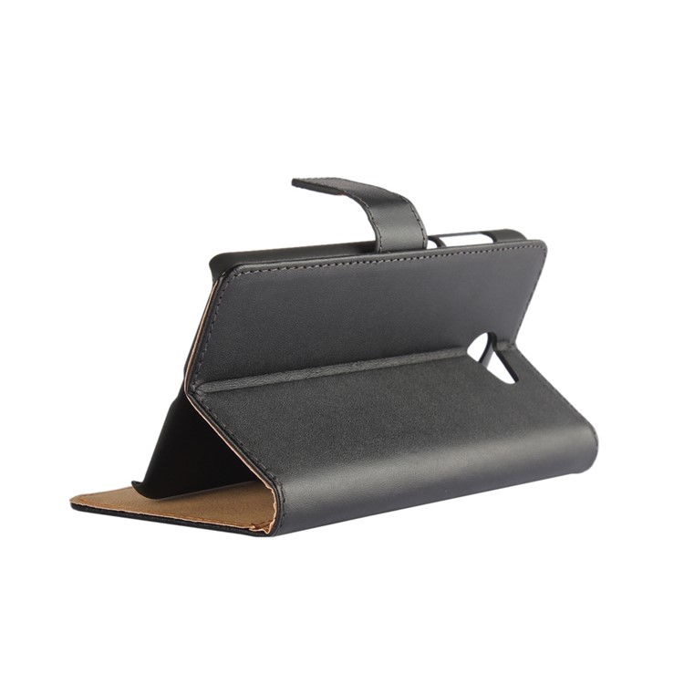 Genuine Split Leather Wallet Stand Case for Huawei Y6 II/Y6II Compact - Black-3