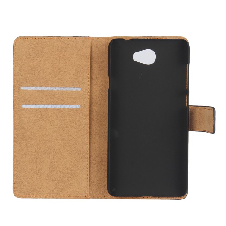 Genuine Split Leather Wallet Stand Case for Huawei Y6 II/Y6II Compact - Black-5
