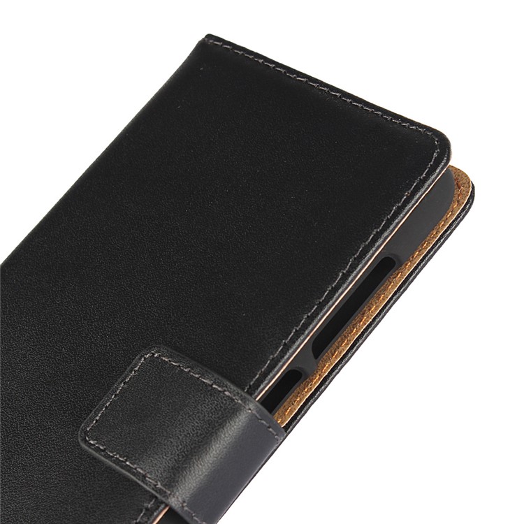 Genuine Split Leather Wallet Stand Case for Huawei Y6 II/Y6II Compact - Black-7