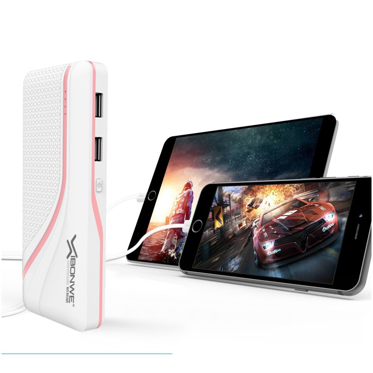 XIBONWE Q8+ 12000mAh Dual USB Power Bank for iPhone Samsung HTC - Pink-2