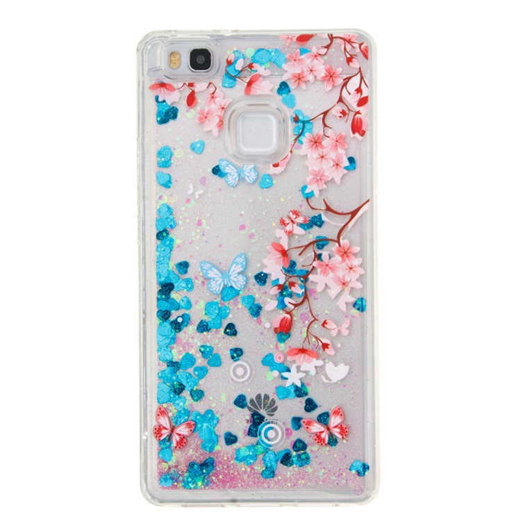Pattern Printing Glittery TPU Liquid Case for Huawei P9 Lite / G9 Lite - Blue / Flowers & Butterflies-2