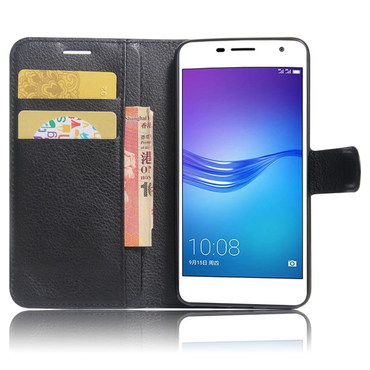 Litchi Skin Leather Wallet Case for Huawei Enjoy 6 - Black-5