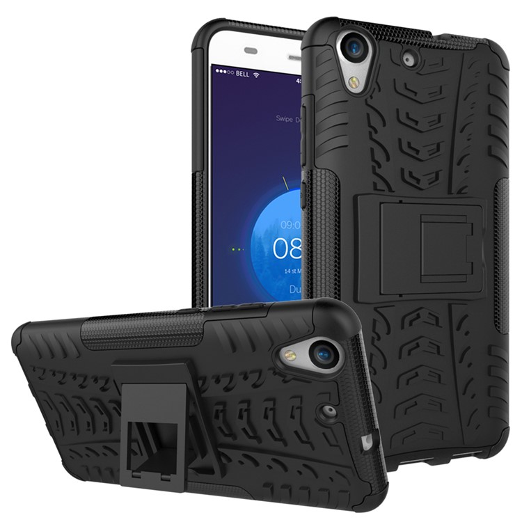 Cool Tyre Pattern PC + TPU Kickstand Case for Huawei Y6 II/Y6II/Honor 5A - Black-1