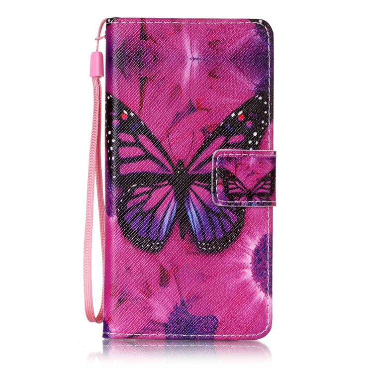 Pattern Printing Leather Case with Hand Strap for Huawei P9 - Beautiful Butterfly and Flower-1