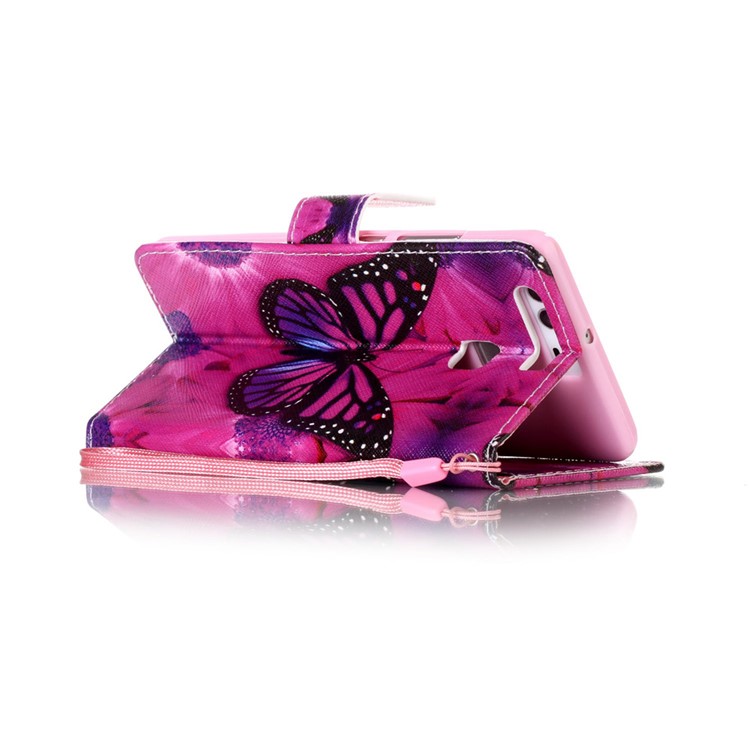 Pattern Printing Leather Case with Hand Strap for Huawei P9 - Beautiful Butterfly and Flower-4