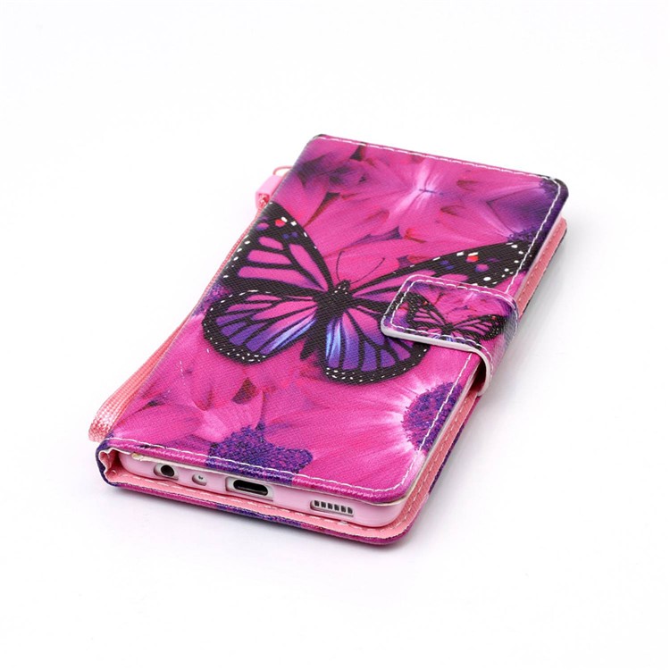 Pattern Printing Leather Case with Hand Strap for Huawei P9 - Beautiful Butterfly and Flower-5