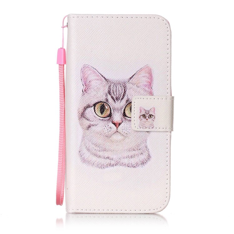 Patterned Leather Wallet Phone Case with Lanyard for Huawei Honor 4c - Lovely Cat-1