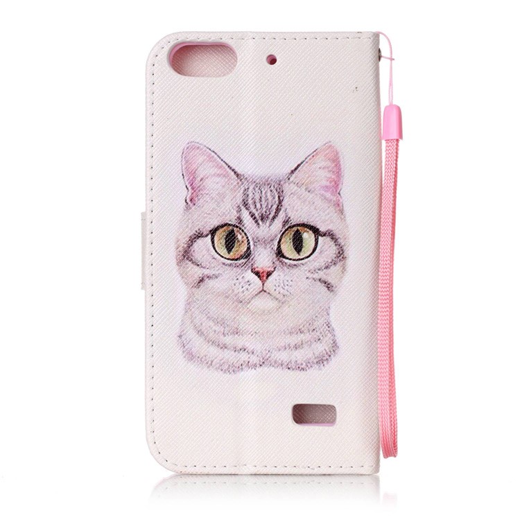 Patterned Leather Wallet Phone Case with Lanyard for Huawei Honor 4c - Lovely Cat-2