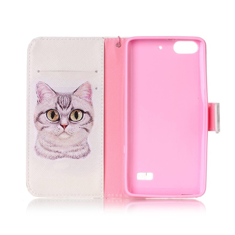 Patterned Leather Wallet Phone Case with Lanyard for Huawei Honor 4c - Lovely Cat-3
