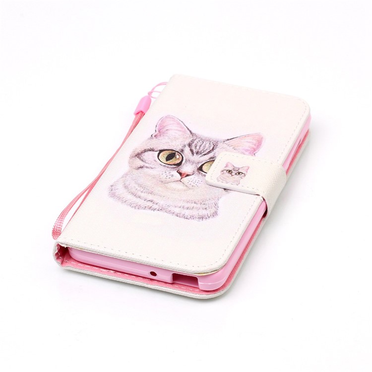 Patterned Leather Wallet Phone Case with Lanyard for Huawei Honor 4c - Lovely Cat-5