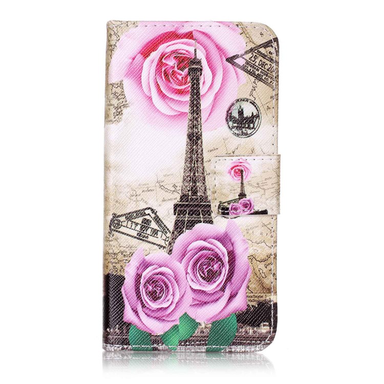 Leather Wallet Case for Y3 II / Y3II - Flowers and Eiffel Tower-1