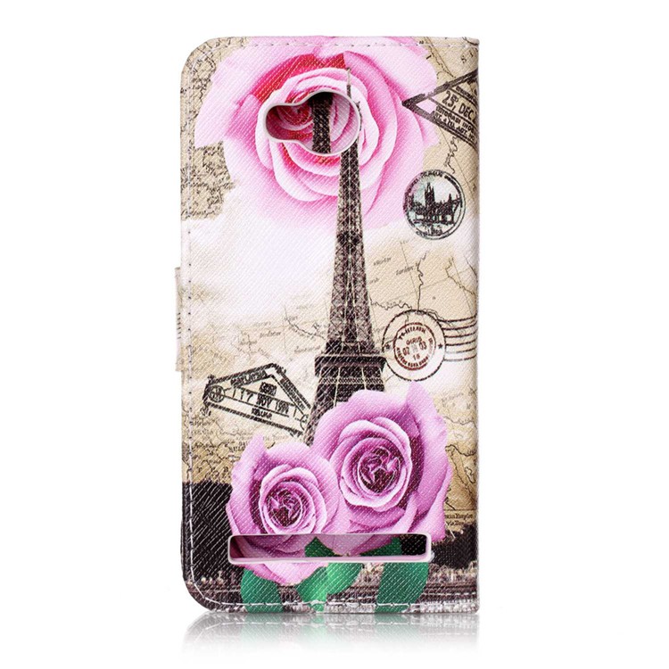 Leather Wallet Case for Y3 II / Y3II - Flowers and Eiffel Tower-2