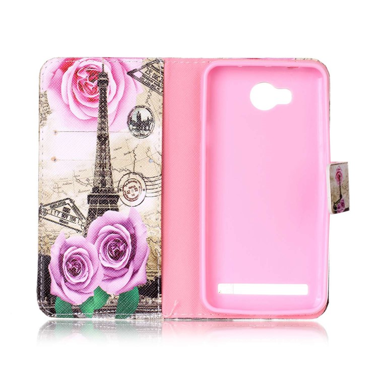 Leather Wallet Case for Y3 II / Y3II - Flowers and Eiffel Tower-3