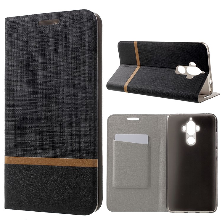 Cross Texture Leather Stand Case for Huawei Mate 9 Built-in Steel Sheet - Black-1