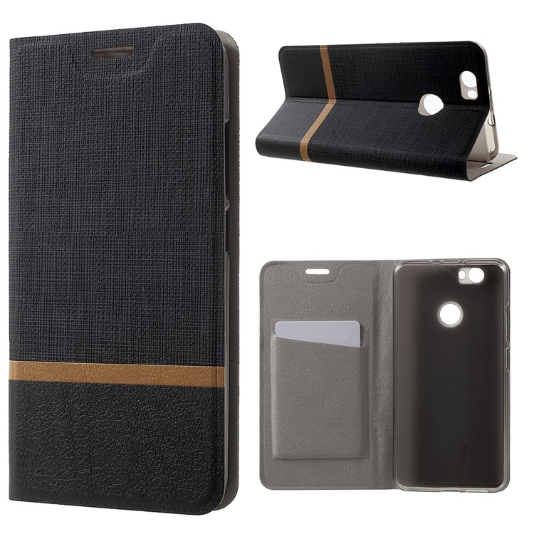 Cross Texture Leather Card Holder Phone Case for Huawei Nova Contrast Color Design - Black-1