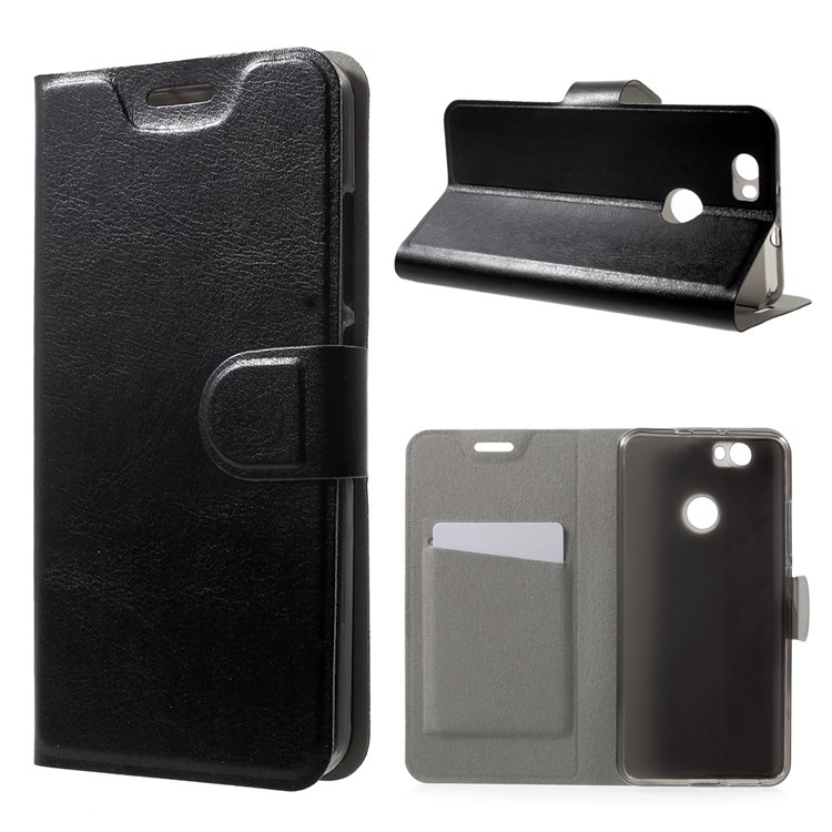 For Huawei nova Crazy Horse Built-in Steel Sheet Leather Case with Stand - Black-1