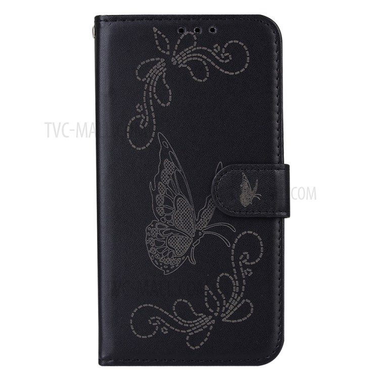 Laser Carving Butterfly Leather Wallet Case for Huawei Honor V8 - Black-1