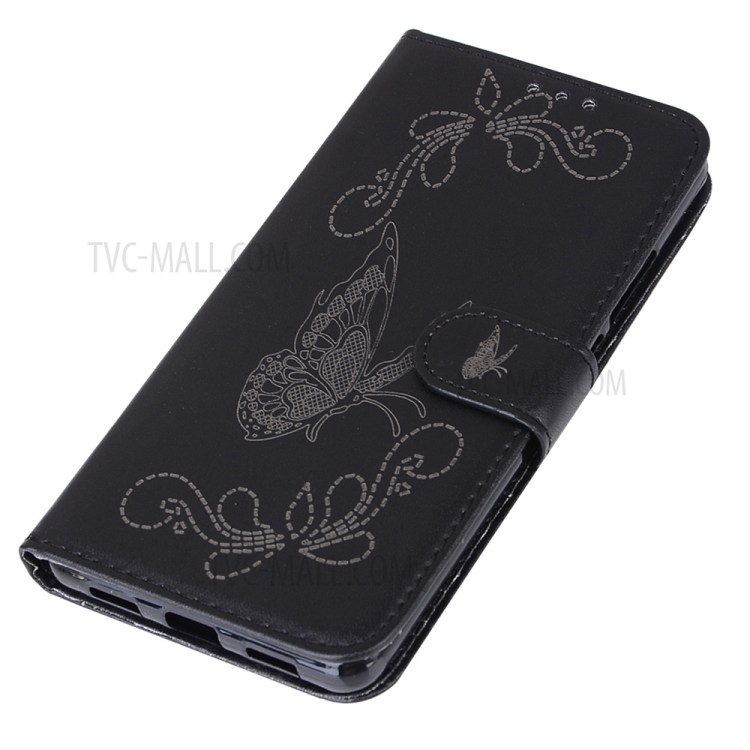 Laser Carving Butterfly Leather Wallet Case for Huawei Honor V8 - Black-3