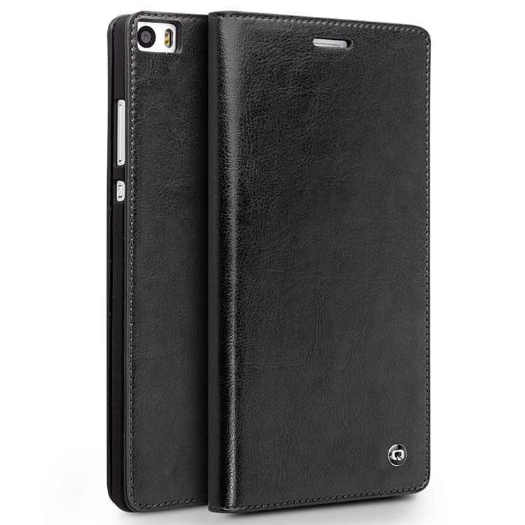 QIALINO Classic Wallet Genuine Cowhide Leather Case for Huawei Ascend P8 Max - Black-1