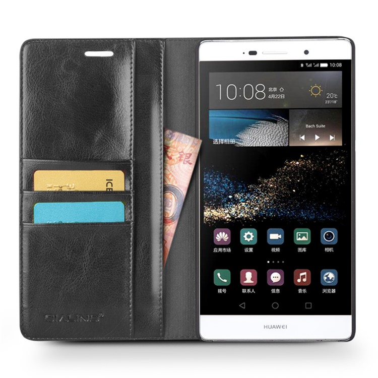 QIALINO Classic Wallet Genuine Cowhide Leather Case for Huawei Ascend P8 Max - Black-2