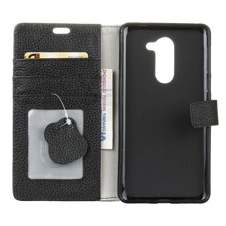 Litchi Texture Genuine Leather Case Wallet for Huawei Honor 6x (2016) - Black-4