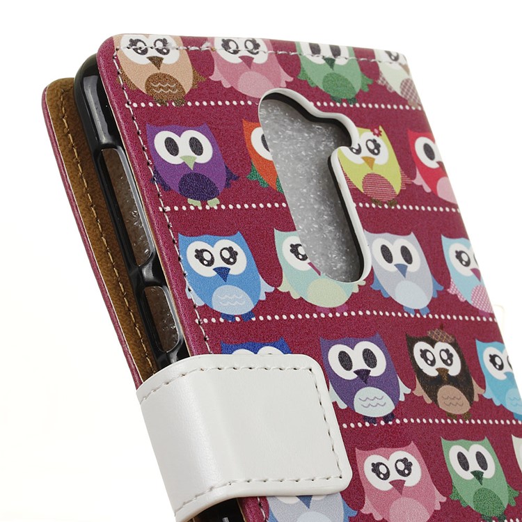 Patterned Leather Wallet Case for Huawei Honor 6x (2016) - Mini Owls Purple Background-3