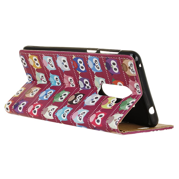 Patterned Leather Wallet Case for Huawei Honor 6x (2016) - Mini Owls Purple Background-4