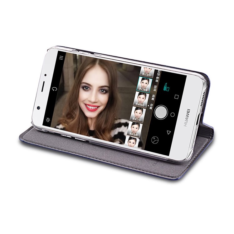 TSCASE Litchi Genuine Leather Folio Stand Case for Huawei Nova - Black-2