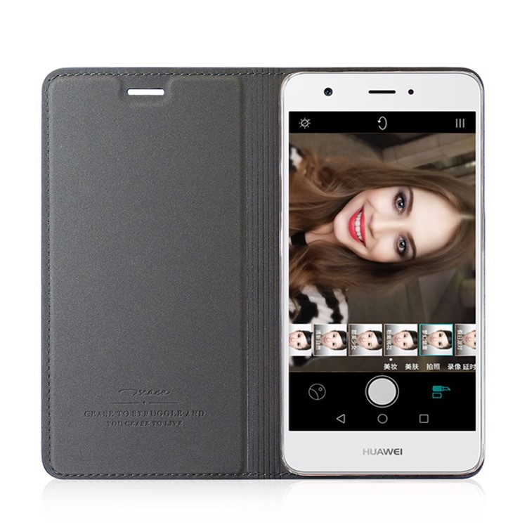 TSCASE Litchi Genuine Leather Folio Stand Case for Huawei Nova - Black-3
