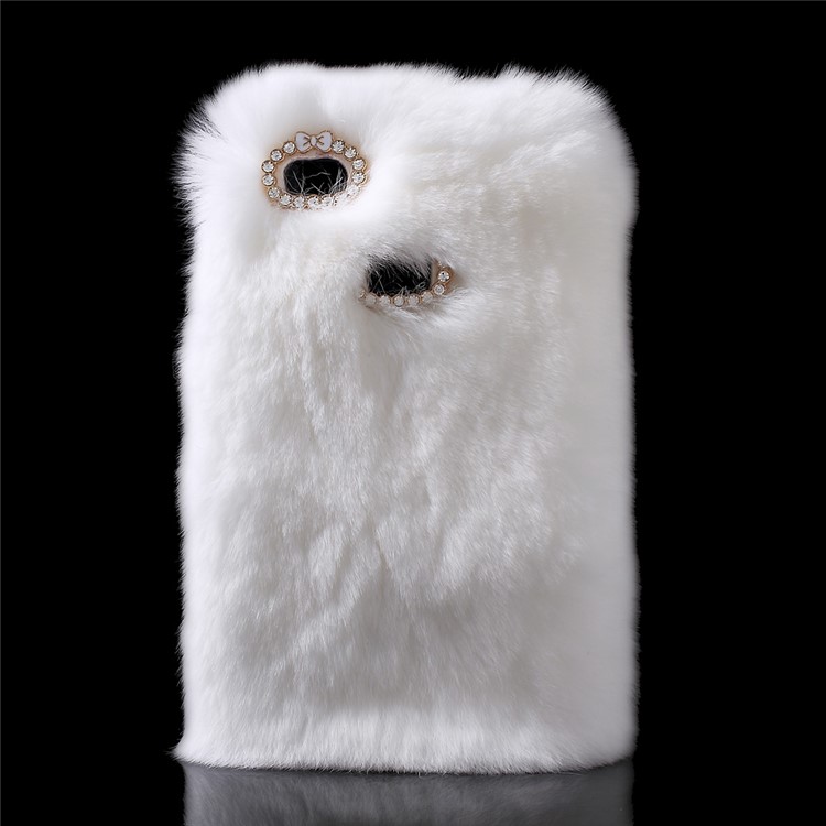 Fluffy Rabbit Fur Diamante PC TPU Phone Cover for Huawei P9 Lite / G9 Lite - White-1
