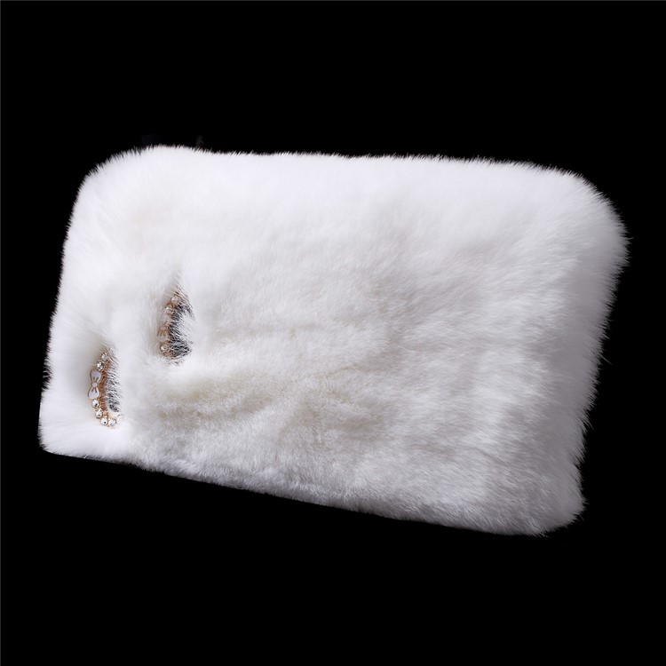 Fluffy Rabbit Fur Diamante PC TPU Phone Cover for Huawei P9 Lite / G9 Lite - White-2