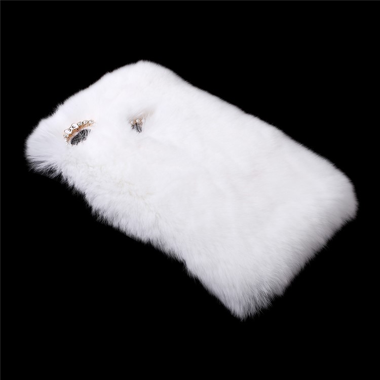 Fluffy Rabbit Fur Diamante PC TPU Phone Cover for Huawei P9 Lite / G9 Lite - White-3